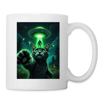 Neon cat and UFO rescue - Mug - white - Right