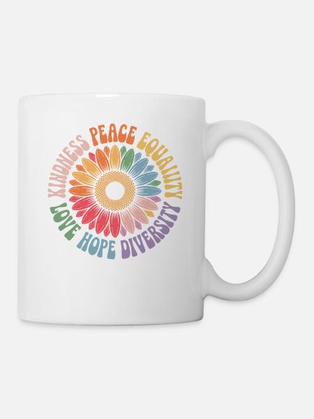 Sonnenblume Frieden Liebe Hoffnung Diversität - Tasse - Weiß
