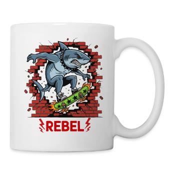 Rebellischer Hai auf Skateboard - Tasse - Weiß - Rechts
