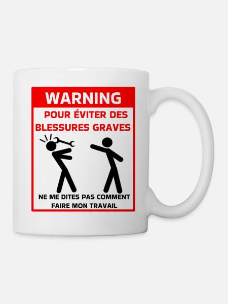 Avertissement sécurité t - Mug blanc - blanc