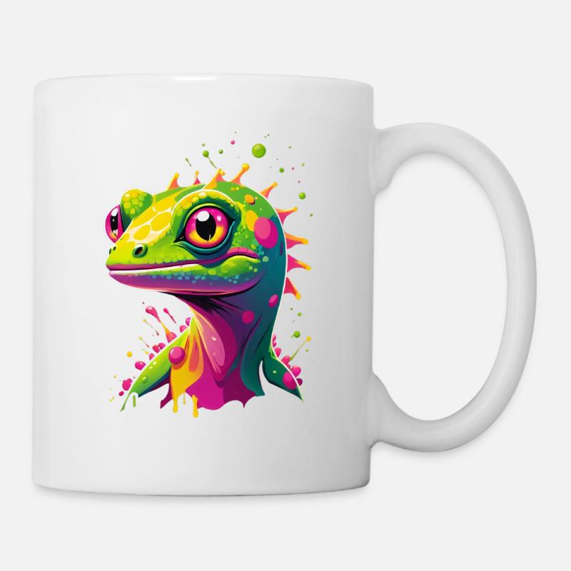 Bunte Echse Neon-Splash - Tasse - Weiß