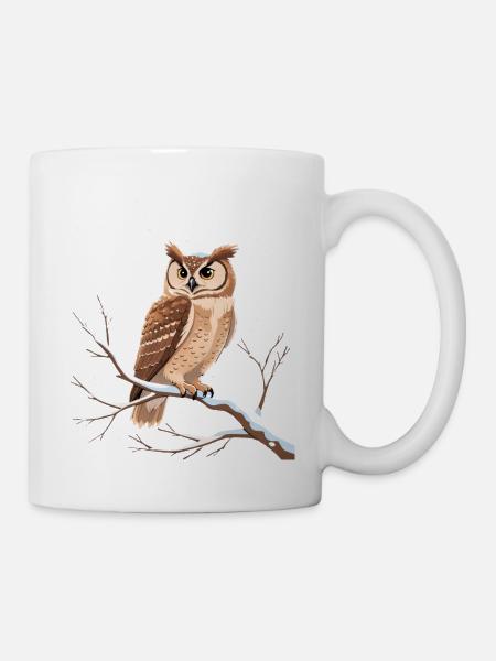 Winter Eulenblick auf Schneezweig - Tasse - Weiß