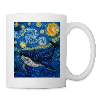 Whale Fish Blue Whale Van Gogh Style Starry Night - Mug - white - Right