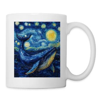 Whale Fish Blue Whale Van Gogh Style Starry Night - Mug - white - Right