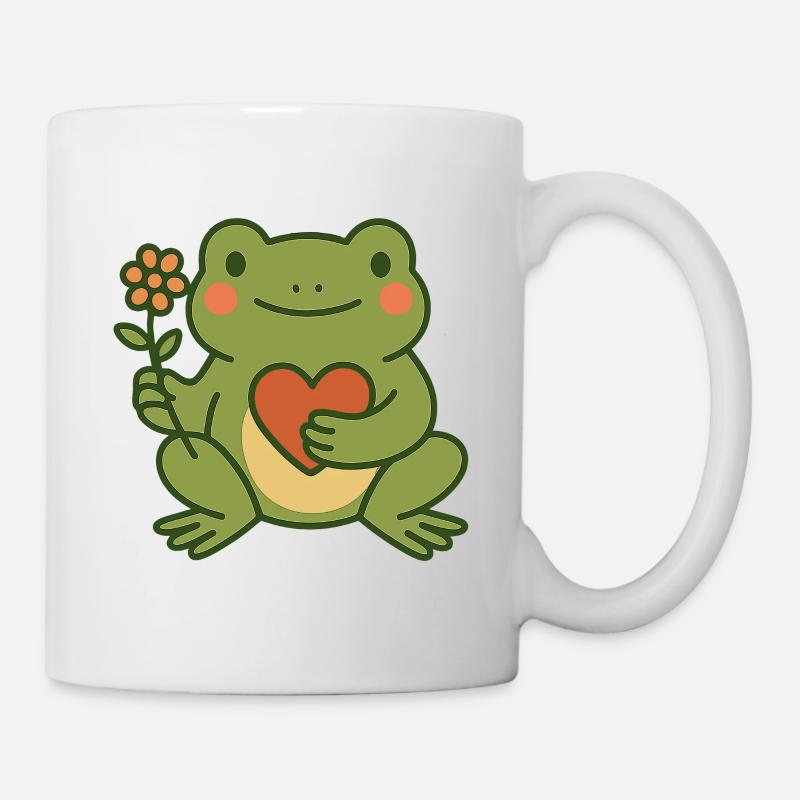 Frosch mit Herz und Blume – Freundlich & Cozy - Tasse - Weiß