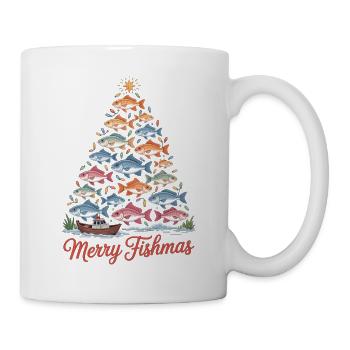 Merry Fishmas Weihnachts-T-Shirt für Angler - Tasse - Weiß - Rechts