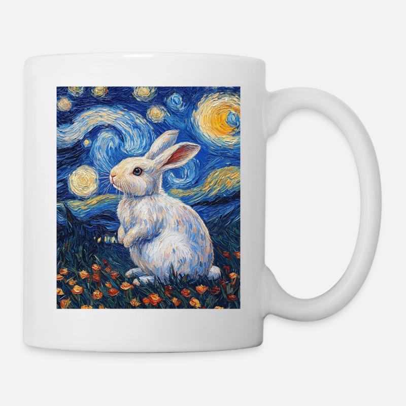 Rabbit Van Gogh Style Starry Night - Mug - white