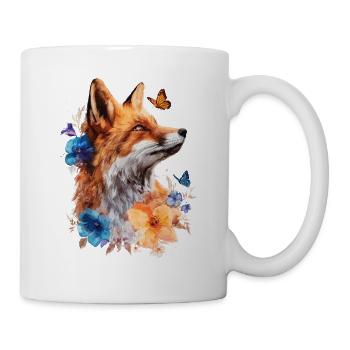 Renard, Animal, Fleurs, Papillons, Amoureux des animaux - Mug blanc - blanc - Droite