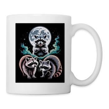 Raccoon Trio Under The Full Moon Forest Night - Mug - white - Right