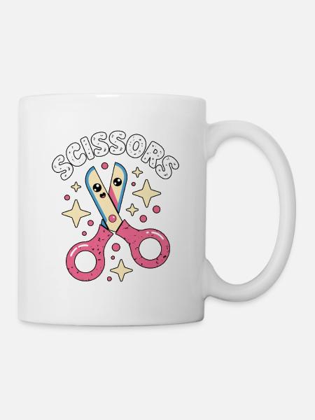 Ciseaux Pierre Papier Kawaii Ciseaux - Mug blanc - blanc