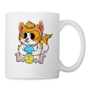 Süße Katze mit Bubble Tea - Tasse - Weiß - Rechts
