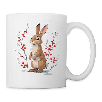Lapin d’hiver avec des baies dans la neige - Mug blanc - blanc - Droite
