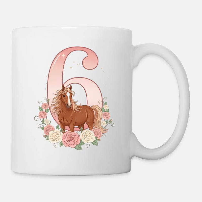 6. Geburtstag Mädchen, Pferd, Pony, 6 Jahre alt - Tasse - Weiß