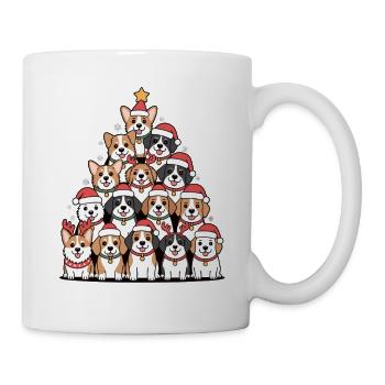 Weihnachtshunde Pyramide – Lustiger Xmas Look - Tasse - Weiß - Rechts