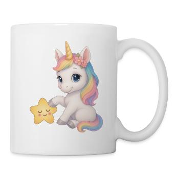 Regenbogen Mädchen Einhorn Unicorn - Tasse - Weiß - Rechts