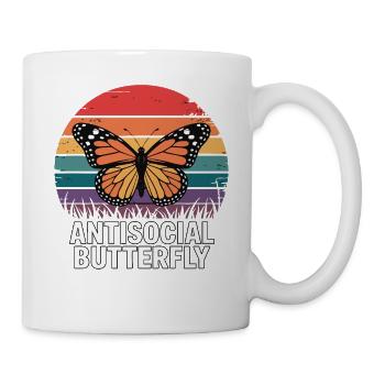 Antisocial Butterfly - Retro Schmetterling - Tasse - Weiß - Rechts