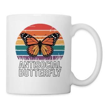 Antisocial Butterfly - Retro Schmetterling - Tasse - Weiß - Rechts