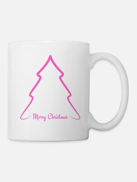Neon Pink Weihnachtsbaum Outline - Tasse - Weiß