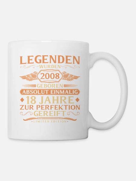 18. Geburtstag Absolut Einmalig - Jahrgang 2008 - Tasse - Weiß