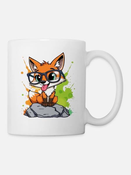 Brillenfuchs auf Stein - Tasse - Weiß