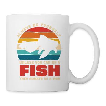 Fisch Selbst Sein Retro Sonnenuntergang - Tasse - Weiß - Rechts