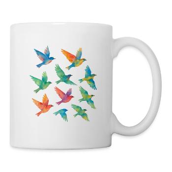 Bunter Vogelschwarm in Aquarell - Tasse - Weiß - Rechts