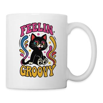Feelin Groovy funny black Cat Katze Cartoon - Mug - white - Right