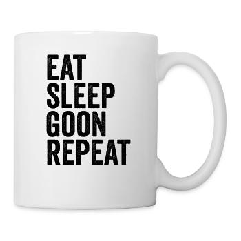 Essen, Schlafen, Goon, Wiederholen, Gooning - Tasse - Weiß - Rechts
