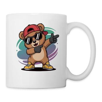 Cool Hip-Hop Bear with Cap – Street Style Cartoon - Mug - white - Right