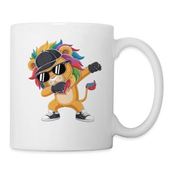 Dabbing Lion with Cap – Colorful Streetstyle King - Mug - white - Right
