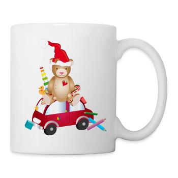 Ours en peluche avec chapeau de père Noël sur voiture jouet - Mug blanc - blanc - Droite