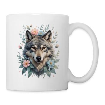 Tête de loup avec couronne de fleurs - Mug blanc - blanc - Droite
