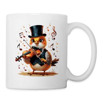 Vogel im Zylinder spielt Geige - Tasse - Weiß - Rechts