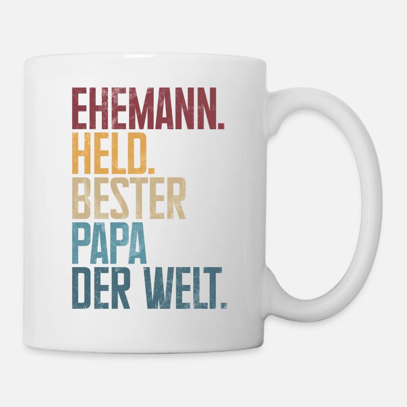 Ehemann Held Bester Papa Der Welt Retro - Tasse - Weiß