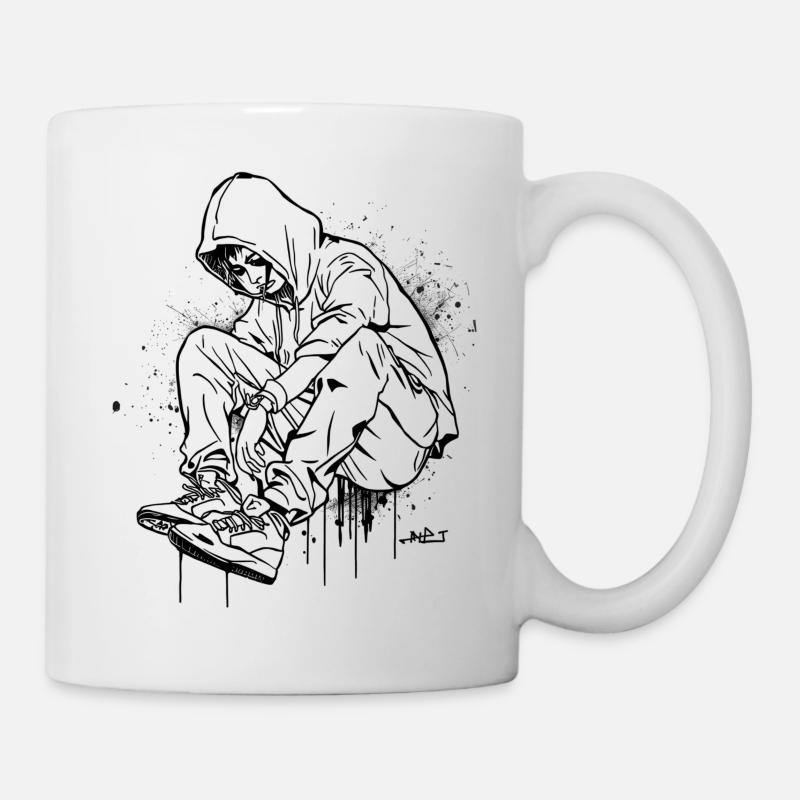 Silhouette Hoodie Graffiti - Mug blanc - blanc