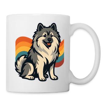 Deutscher Spitz Hund im Regenbogen Hintergrund - Tasse - Weiß - Rechts