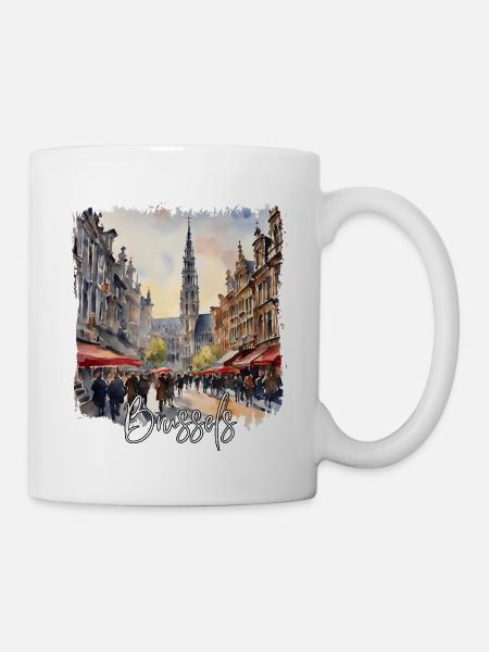 Aquarelle de Bruxelles, Bruxelles, Belgique - Mug blanc - blanc