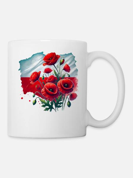 Polnische Mohnblumen Nationalflagge Kunst - Tasse - Weiß