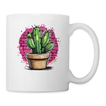 Graffiti de cactus sur fond rose - Mug blanc - blanc - Droite