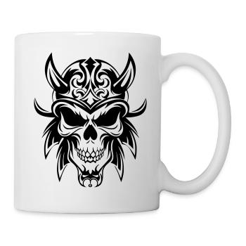 Stylized skull with a tribal look - Mug - white - Right