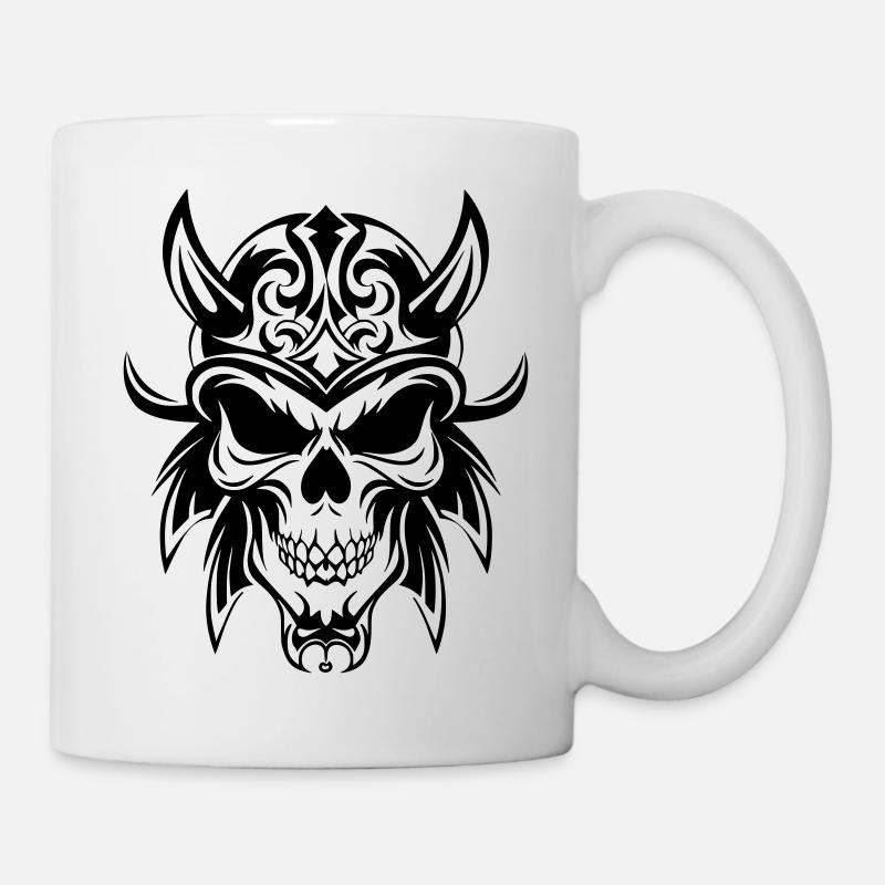 Stylized skull with a tribal look - Mug - white
