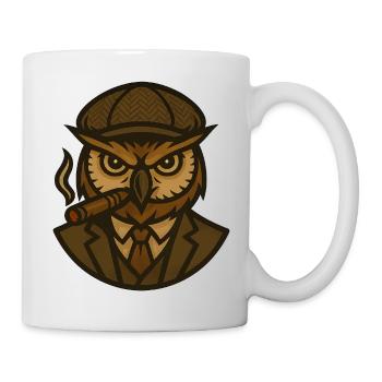 Owl in brown suit and cigar - Mug - white - Right