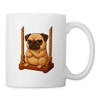 Kleiner Mops Cartoon grimmig Spielplatz Schaukeln - Tasse - Weiß - Rechts