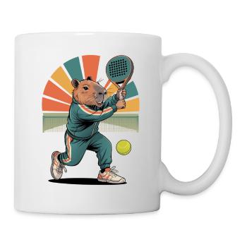 Capybara joue au padel dans un style rétro - Mug blanc - blanc - Droite