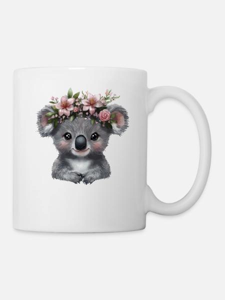 Koala mit Blütenkrone Illustration - Tasse - Weiß
