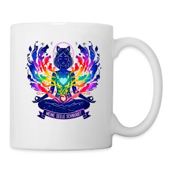Meine Seele Schnurrt - Yoga Katze Regenbogen - Tasse - Weiß - Rechts