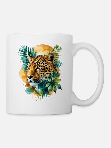 Wasserfarbener Leopard im Dschungel - Tasse - Weiß