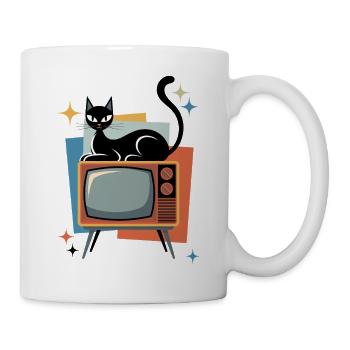 Retro Katze, Vintage Fernseher, 50er, 60er - Tasse - Weiß - Rechts