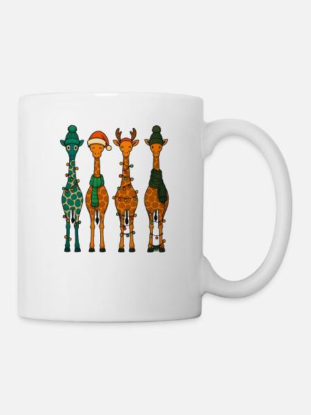 Giraffe Quartett Gemütliches Winterweihnachten - Tasse - Weiß