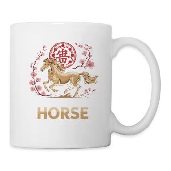 Jahr des Pferdes: Pferd & Kirschblüten - Tasse - Weiß - Rechts